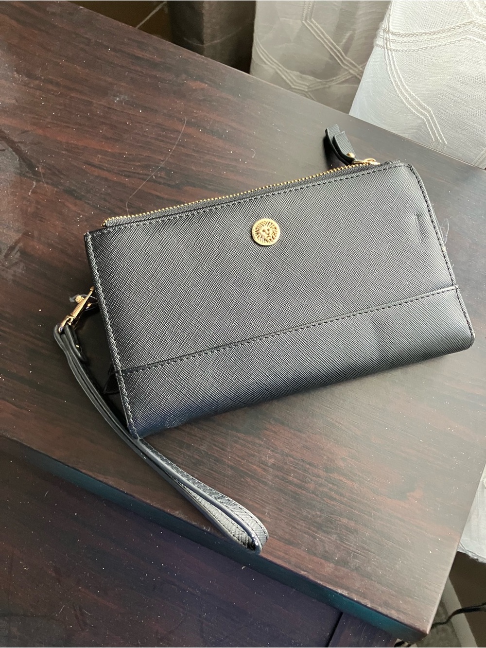 Anne Klein Black Wristlet Wallet with Gold Logo